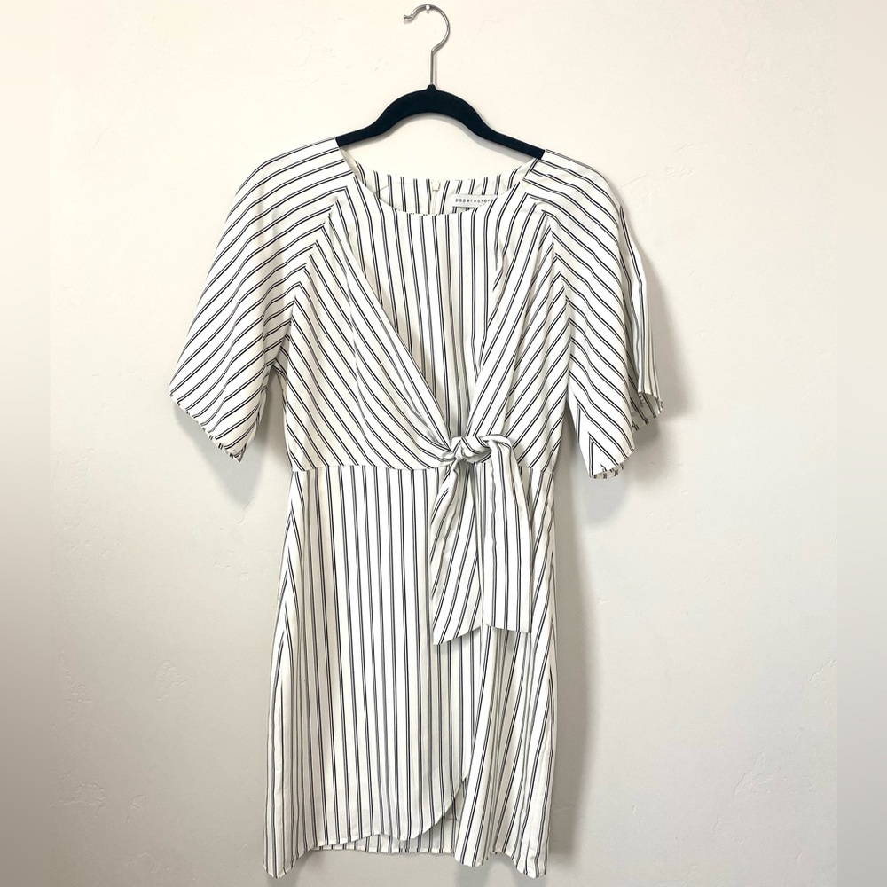 Paper Crane Wrap Dress, Size S, White/Black Stripe